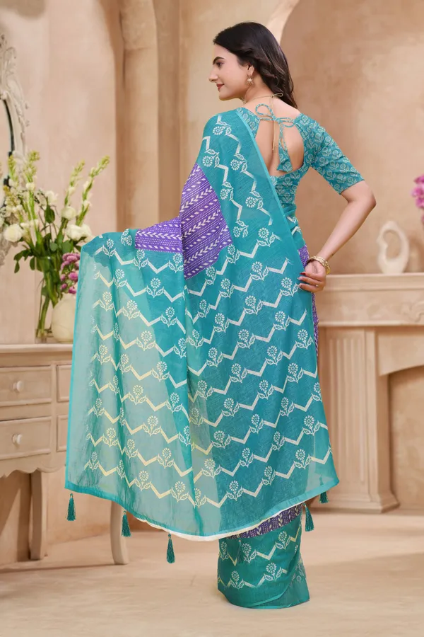 Teal_Purple_Cotton_Printed_Saree_For_Women