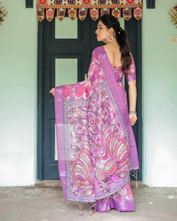 Purple_Cotton_Floral_Printed_Saree_For_Women