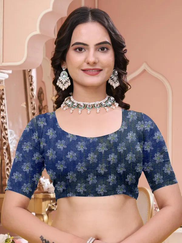 Blue_Cotton_Floral_Printed_Saree_For_Women