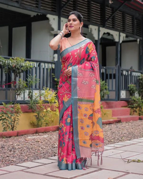 Pink_Cotton_Floral_Printed_Saree_For_Women