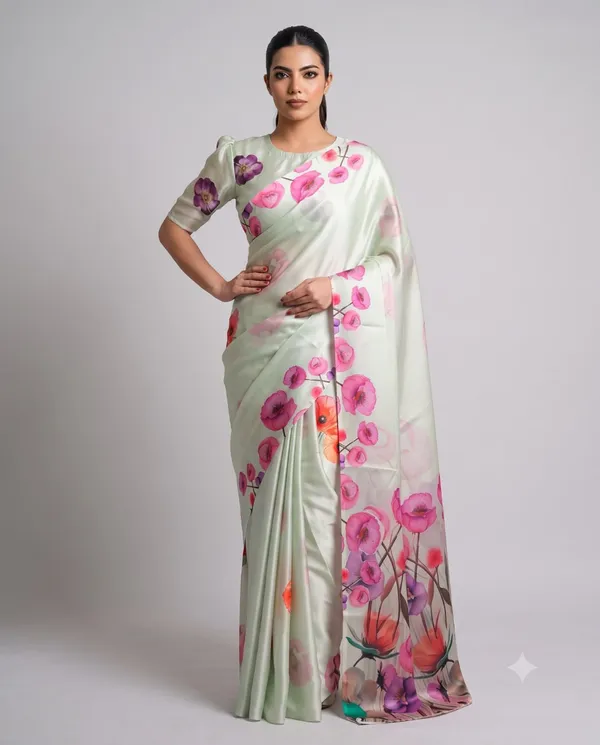Mint_Green_Cotton_Floral_Print_Saree_For_Women