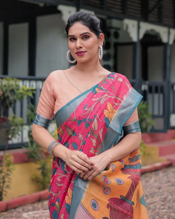Pink_Cotton_Floral_Printed_Saree_For_Women