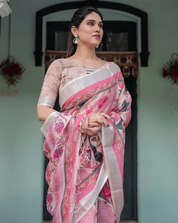 Pink_Cotton_Floral_Printed_Saree_For_Women