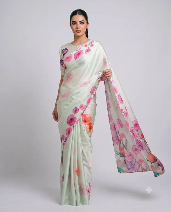 Mint_Green_Cotton_Floral_Print_Saree_For_Women