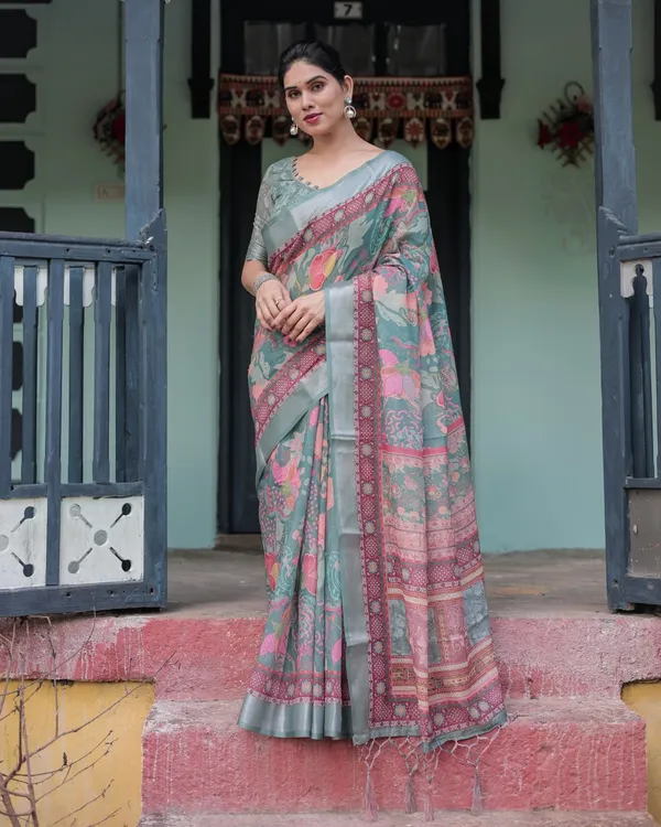 Grey_Cotton_Floral_Print_Saree_For_Women