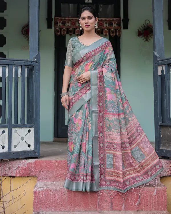Grey_Cotton_Floral_Print_Saree_For_Women