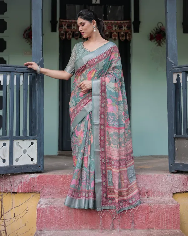 Grey_Cotton_Floral_Print_Saree_For_Women