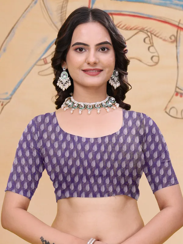 Purple_Cotton_Striped_Leaf_Print_Saree_For_Women
