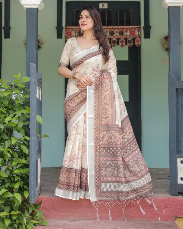 Cream_Cotton_Floral_Printed_Saree_For_Women