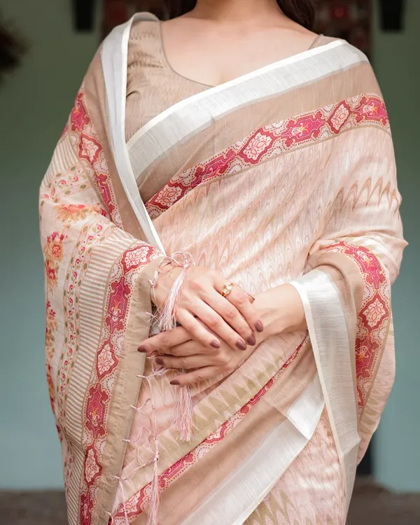 Peach_Cotton_Printed_Saree_For_Women