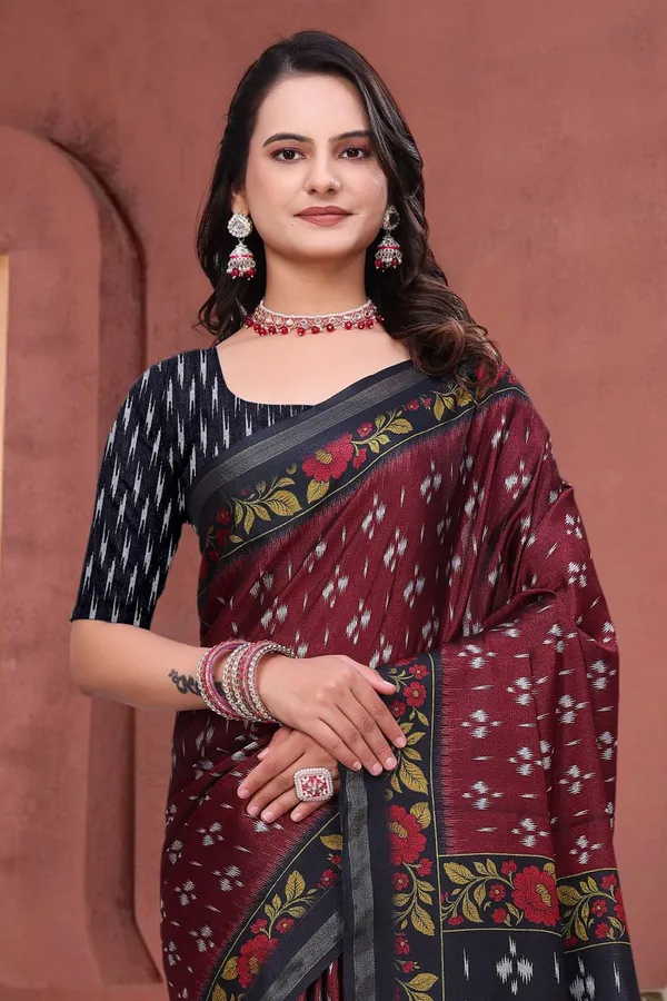 Maroon_Cotton_Printed_Saree_For_Women
