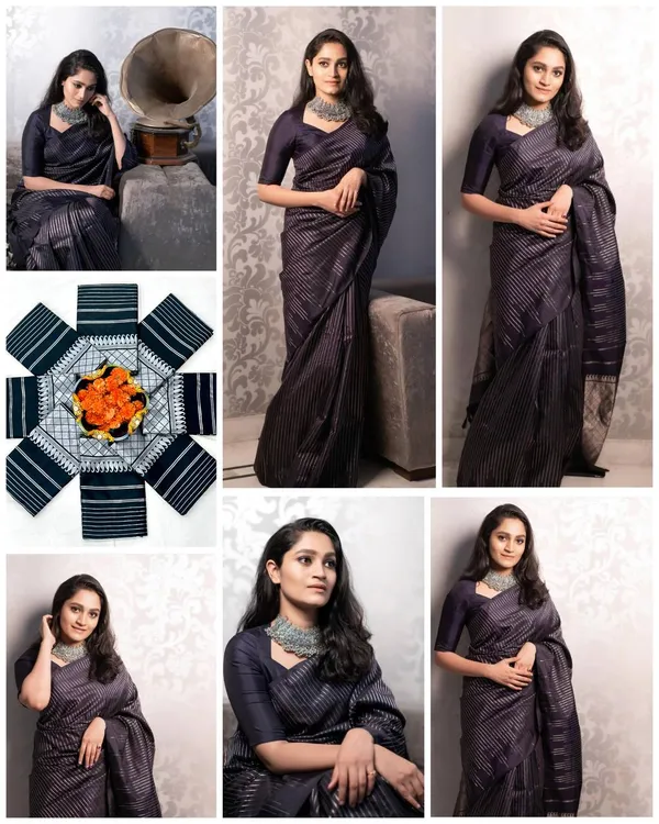 Black_Silk_Striped_Saree_For_Women
