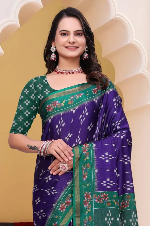 Purple_Green_Cotton_Printed_Saree_For_Women