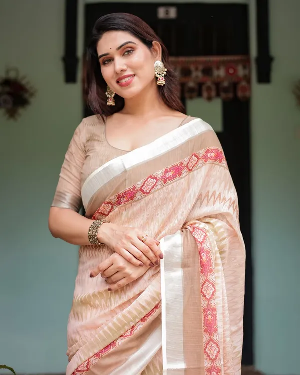 Peach_Cotton_Printed_Saree_For_Women