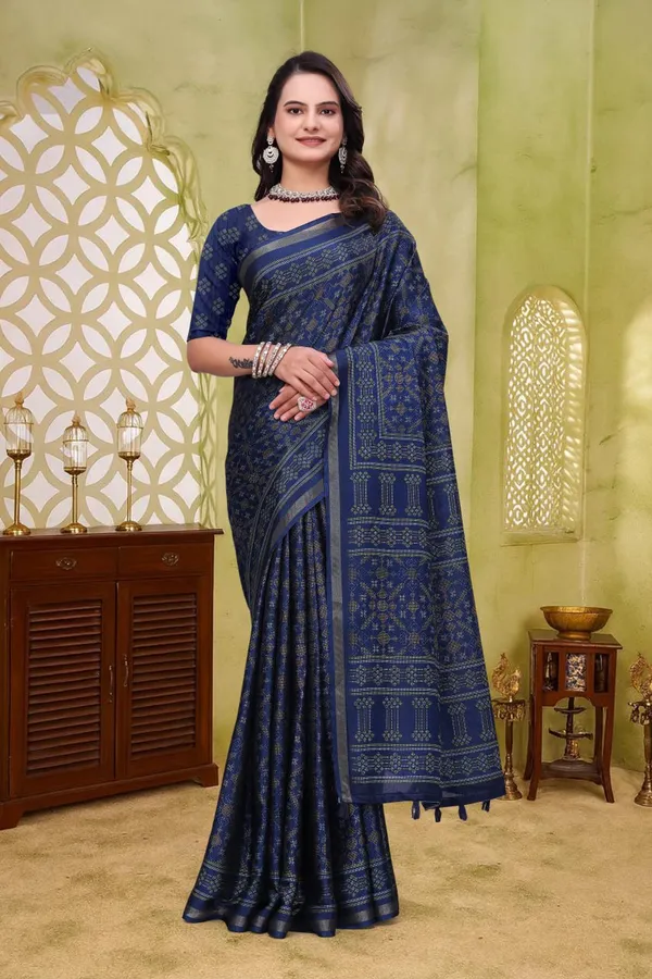 Navy_Blue_Cotton_Geometric_Printed_Saree_For_Women