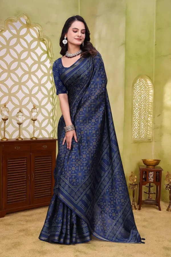 Navy_Blue_Cotton_Geometric_Printed_Saree_For_Women