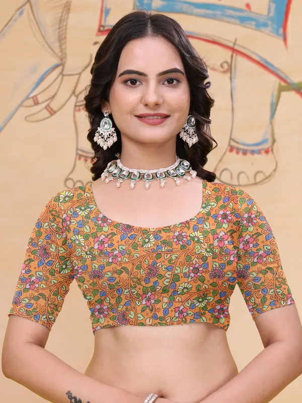 Blue_Cotton_Gold_Leaf_Motif_Printed_Saree_For_Women