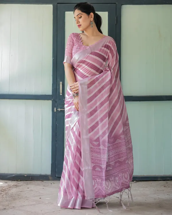 Pink_Cotton_Striped_Printed_Saree_For_Women