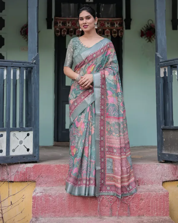 Grey_Cotton_Floral_Print_Saree_For_Women