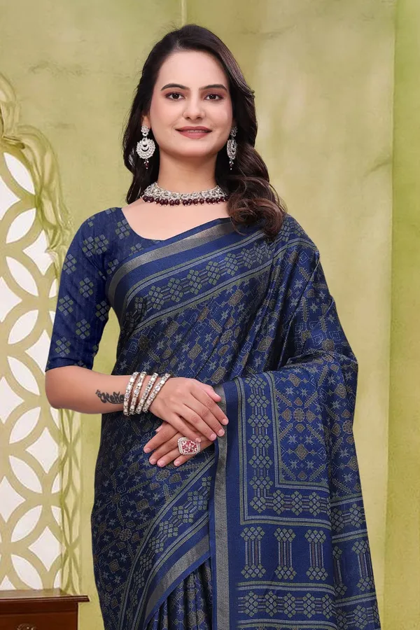 Navy_Blue_Cotton_Geometric_Printed_Saree_For_Women