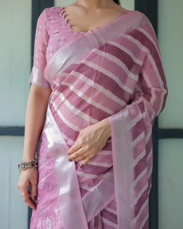 Pink_Cotton_Striped_Printed_Saree_For_Women