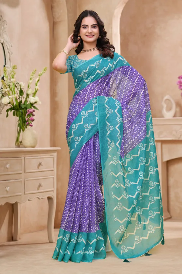 Teal_Purple_Cotton_Printed_Saree_For_Women