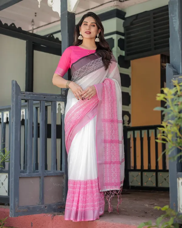 Pink_White_Cotton_Printed_Saree_For_Women
