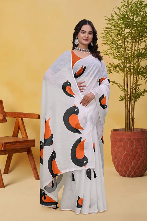 White_Cotton_Abstract_Printed_Saree_For_Women