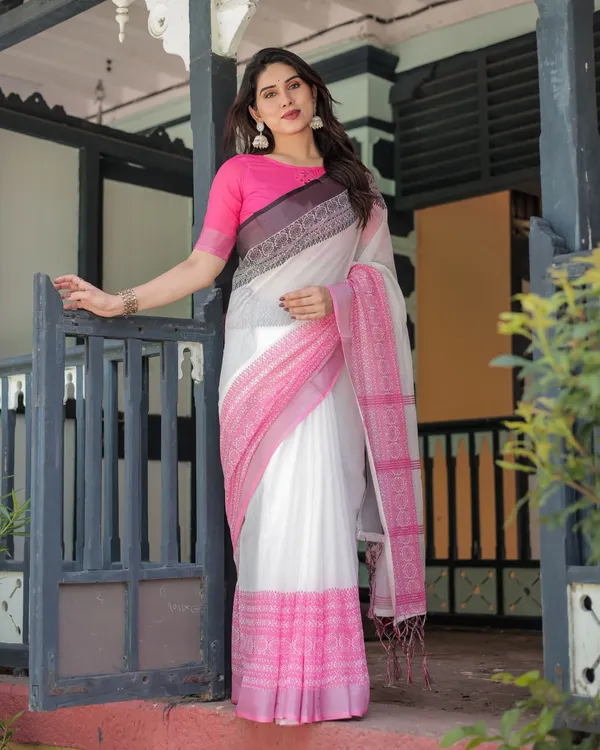 Pink_White_Cotton_Printed_Saree_For_Women