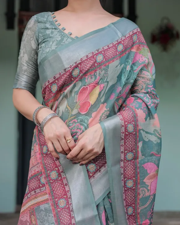 Grey_Cotton_Floral_Print_Saree_For_Women