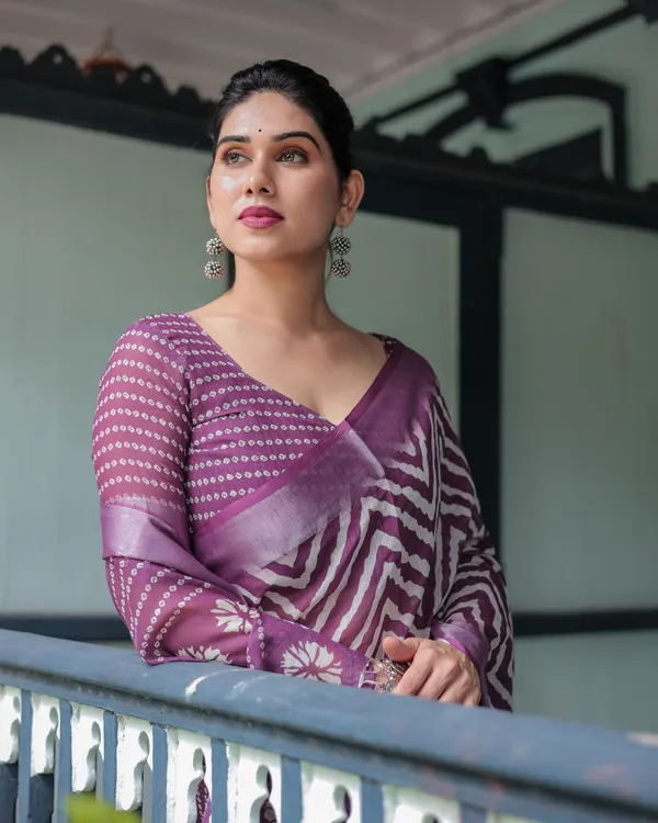 Purple_Cotton_Geometric_Zigzag_Printed_Saree_For_Women