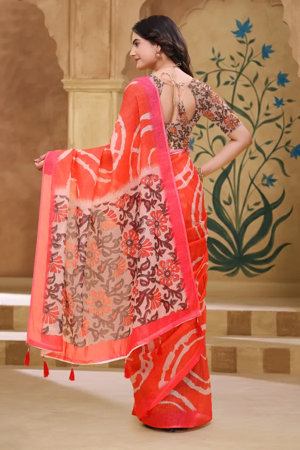 Pink_Cotton_Floral_Printed_Saree_With_Blouse_For_Women
