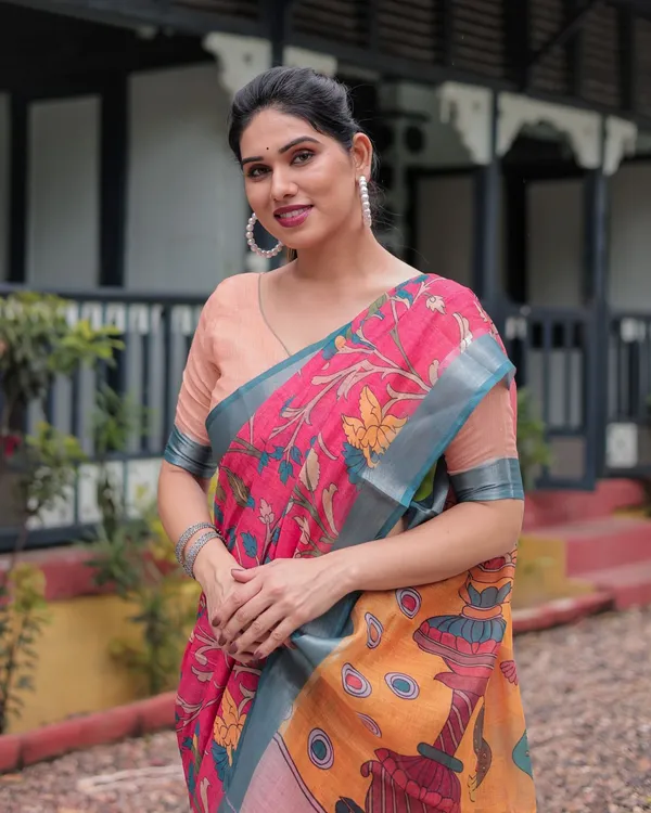 Pink_Cotton_Floral_Printed_Saree_For_Women