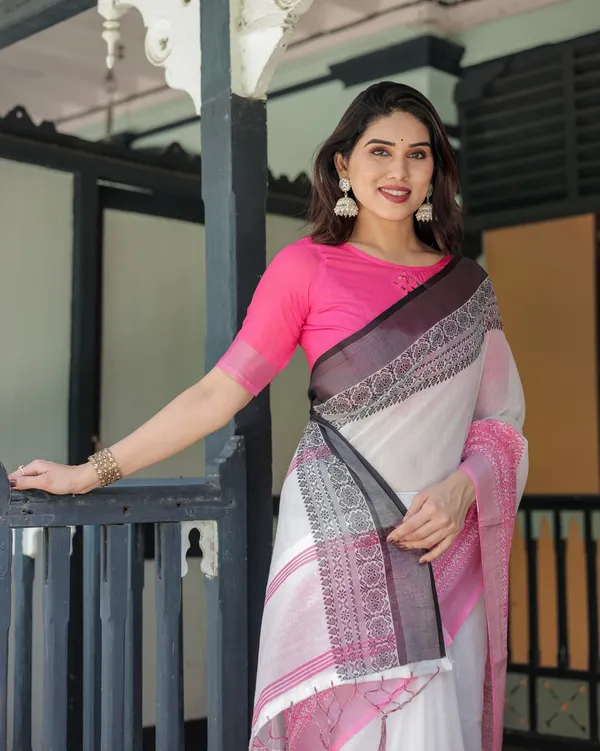 Pink_White_Cotton_Printed_Saree_For_Women