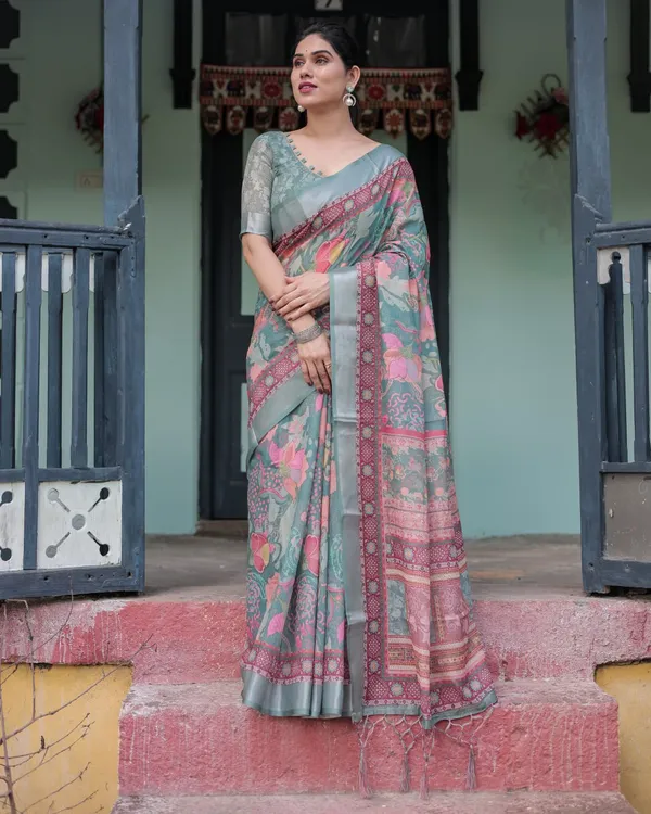 Grey_Cotton_Floral_Print_Saree_For_Women