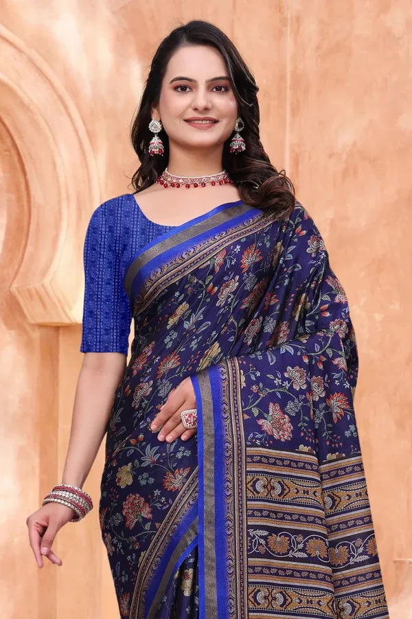 Navy_Blue_Cotton_Floral_Printed_Saree_For_Women