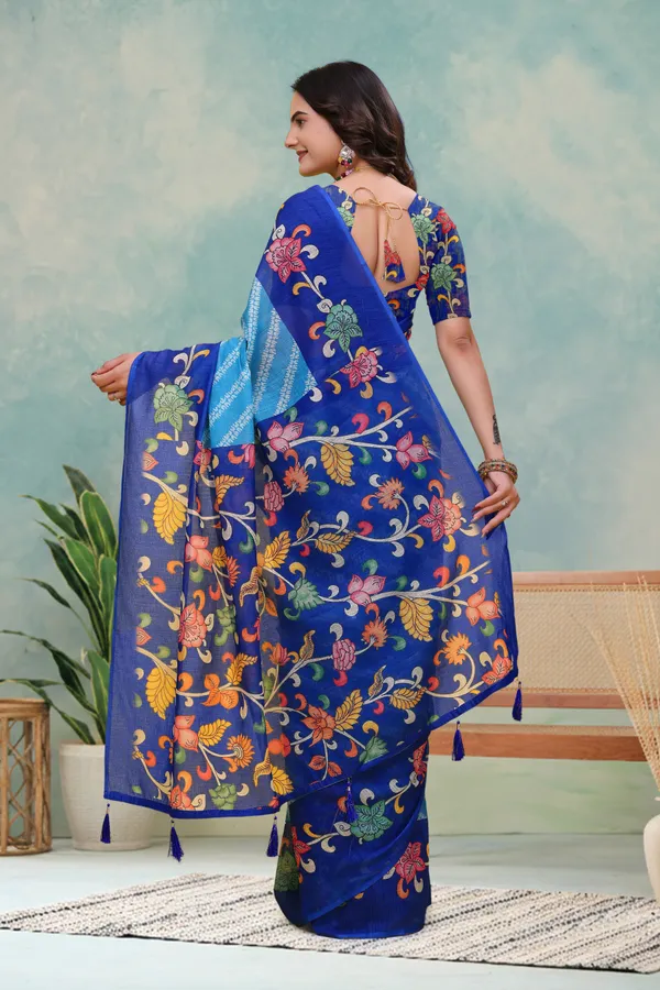 Blue_Cotton_Floral_Printed_Saree_For_Women