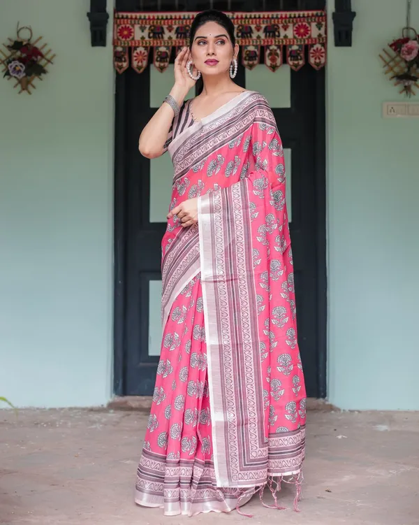 Pink_Cotton_Floral_Printed_Saree_For_Women