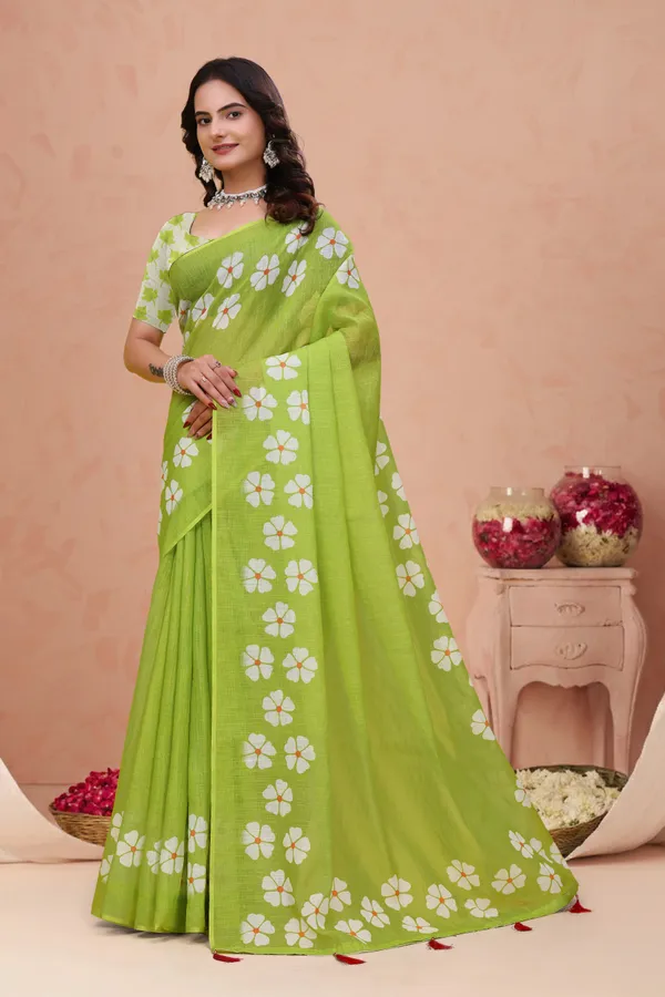 Green_Cotton_Floral_Printed_Saree_For_Women