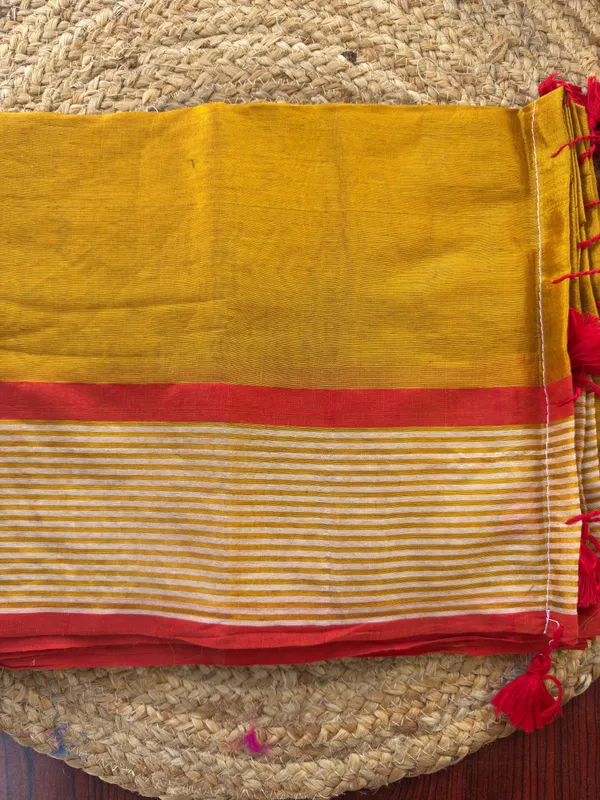 Raga_Gold_with_Lines_border_Mul_Tissue_Saree