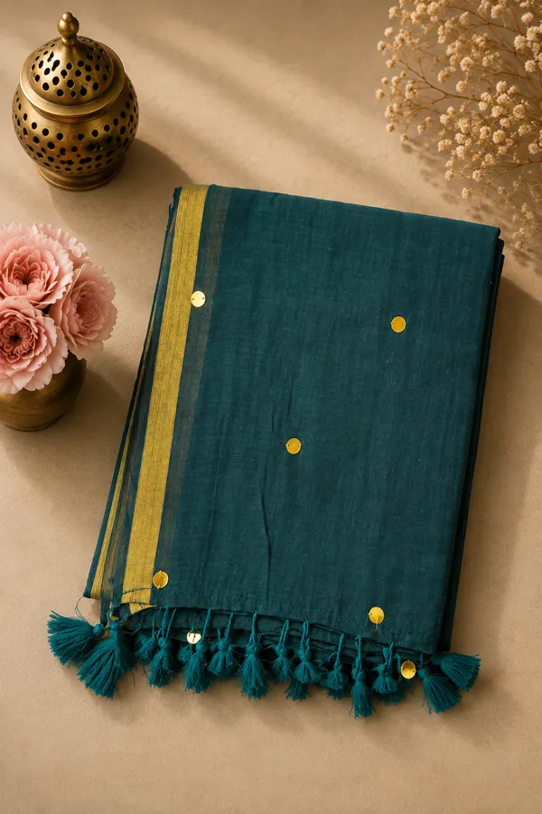 Bottle_Green_Gini_Sequins_Mul_Saree