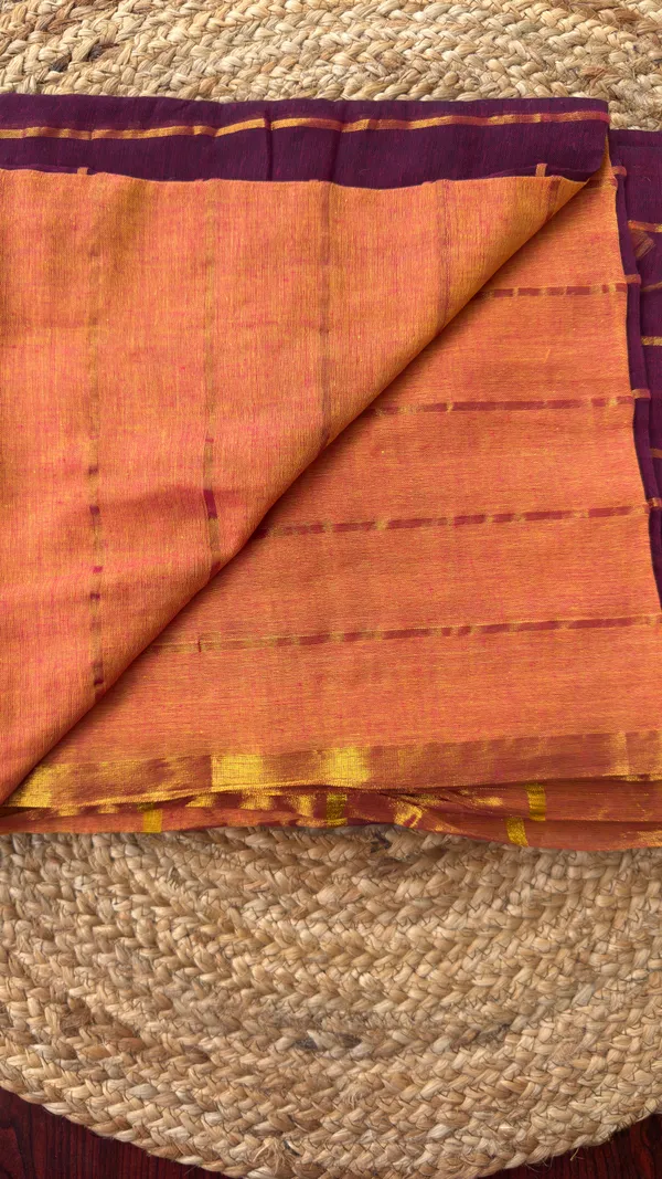 Wine_and_Yellow_Zari_lines_Half_and_Half_pattern_Mul_Saree