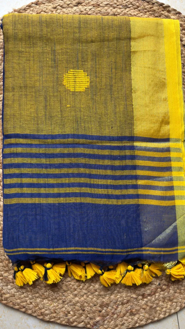Blue_Linen_Khadi_Ball_Saree_for_Women