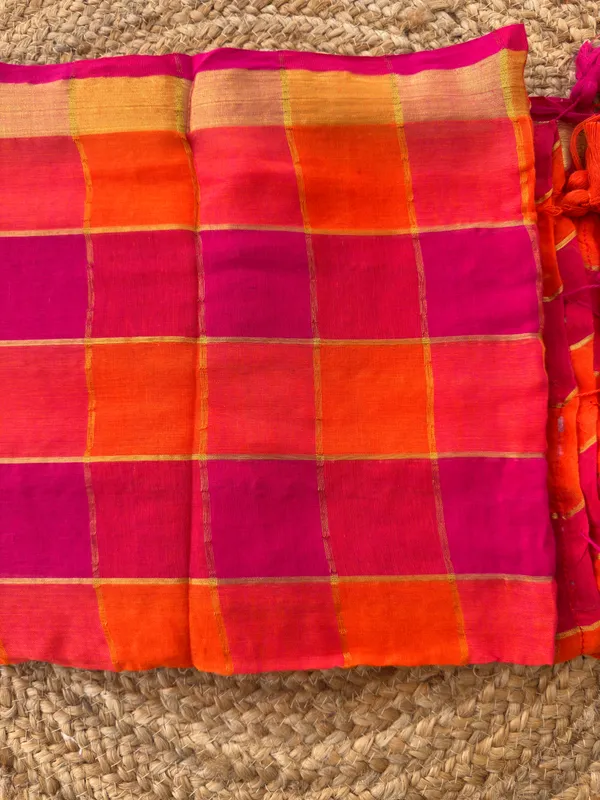 Orange_and_Pink_Zari_checks_Mul_Saree