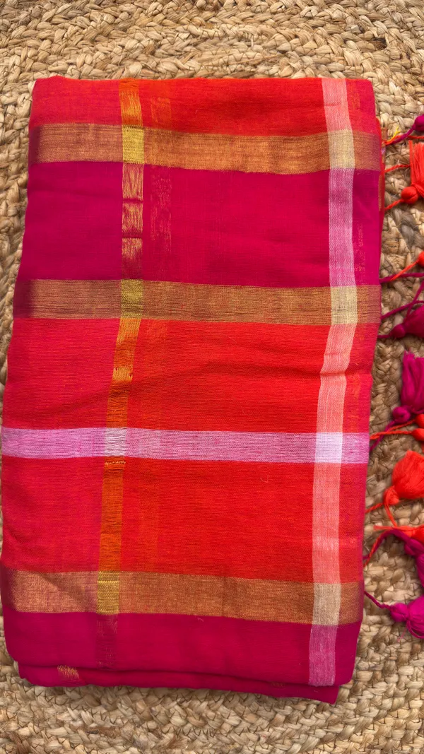 Pink_and_Orange_checks_Mul_Saree