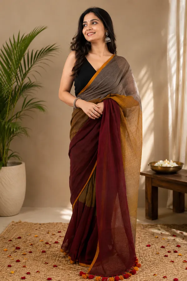 3D_pattern_Maroon_Mul_Saree
