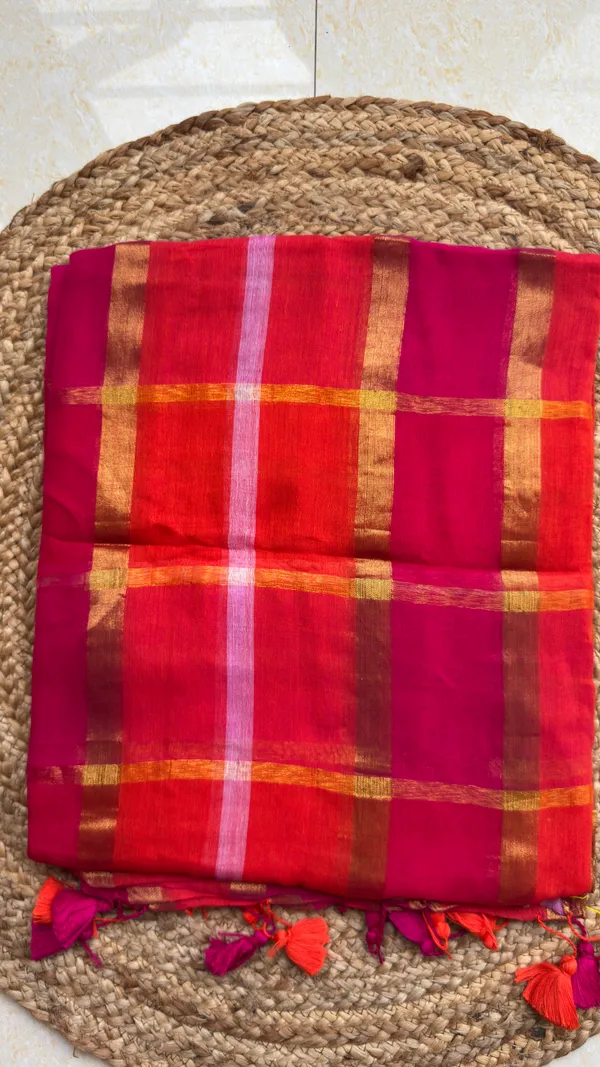 Pink_and_Orange_checks_Mul_Saree