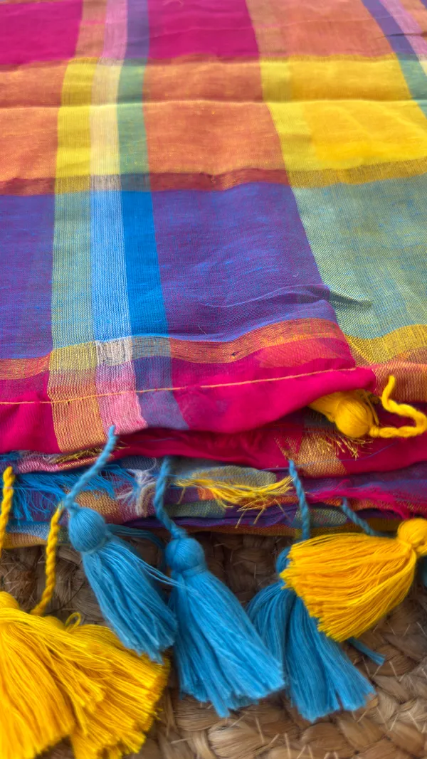 Blue_Orange_Checks_Mul_Saree