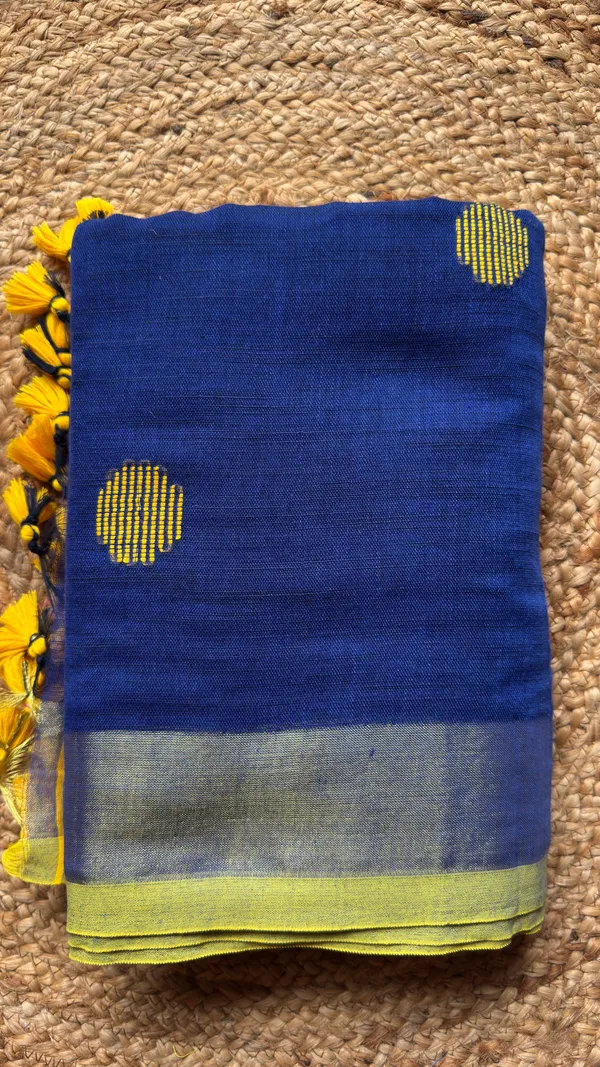 Blue_Linen_Khadi_Ball_Saree_for_Women