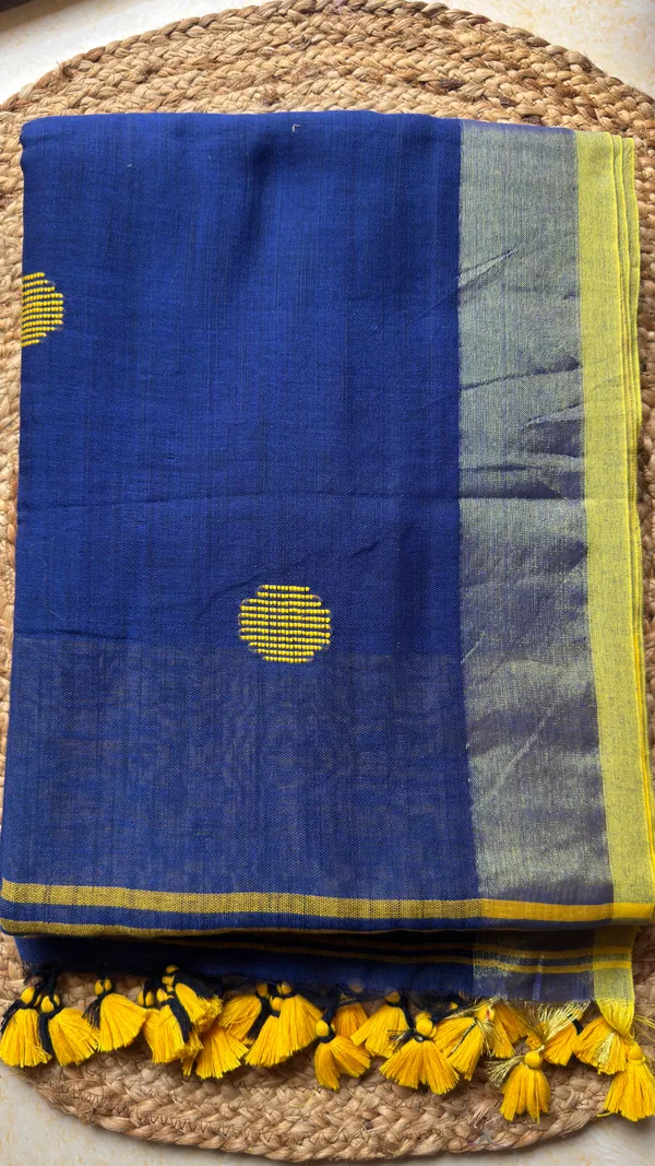 Blue_Linen_Khadi_Ball_Saree_for_Women